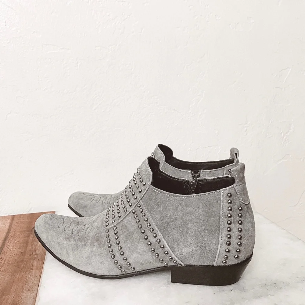ANINE BING Charlie Low Ankle Boots Gray Suede Studded 37 7 - Picture 1 of 9